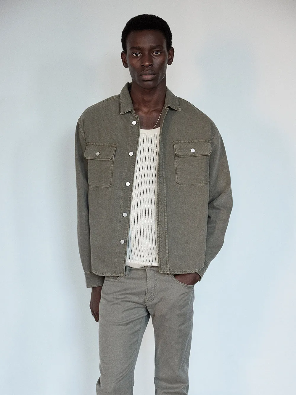 Textured Terry Overshirt -- Smokey Olive