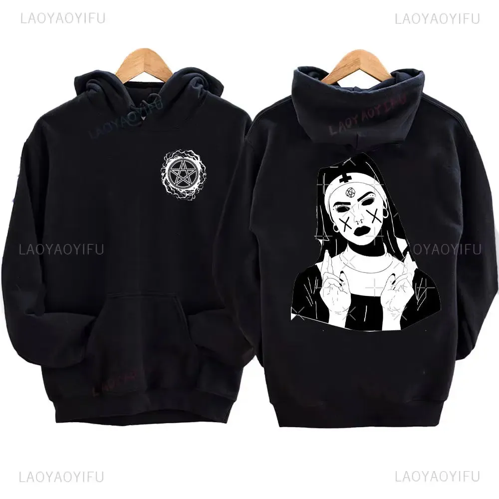 The Bad Nun Hoodie – Satanic Hip-Hop Fleece Sweater for Harajuku Streetwear Fans