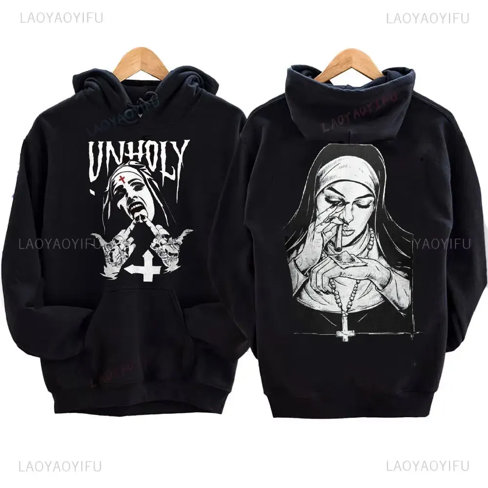 The Bad Nun Hoodie – Satanic Hip-Hop Fleece Sweater for Harajuku Streetwear Fans