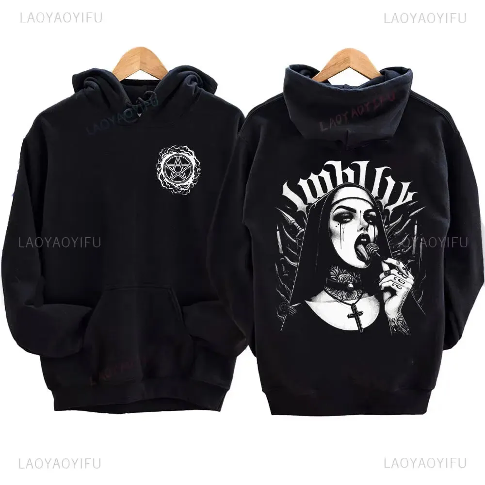 The Bad Nun Hoodie – Satanic Hip-Hop Fleece Sweater for Harajuku Streetwear Fans