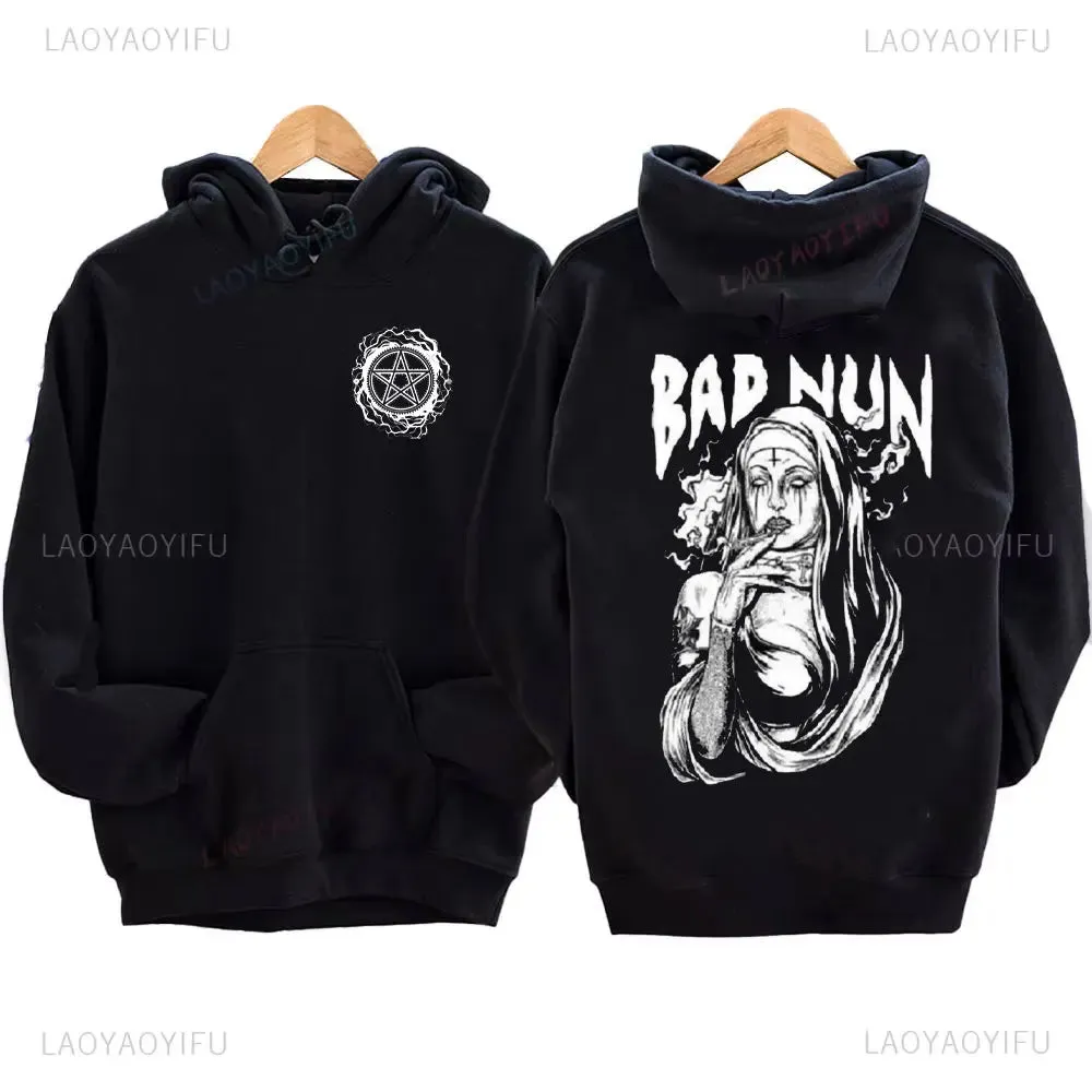 The Bad Nun Hoodie – Satanic Hip-Hop Fleece Sweater for Harajuku Streetwear Fans