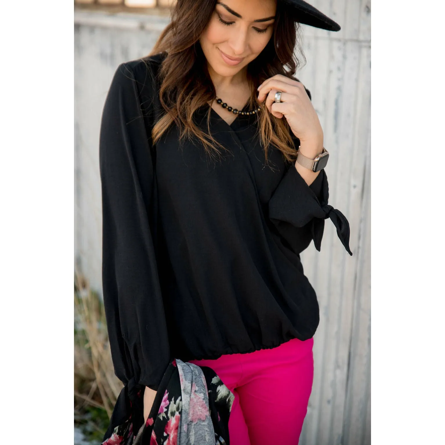 Tie Sleeve Wrap Blouse