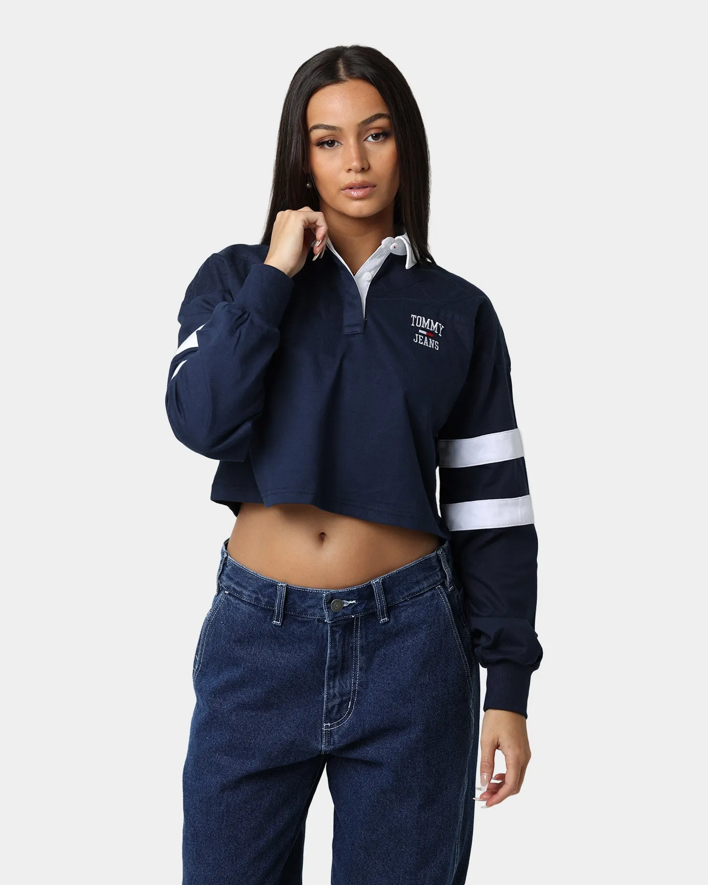 Tommy Jeans Women's Cropped College Long Sleeve Polo Shirt Twilight Navy