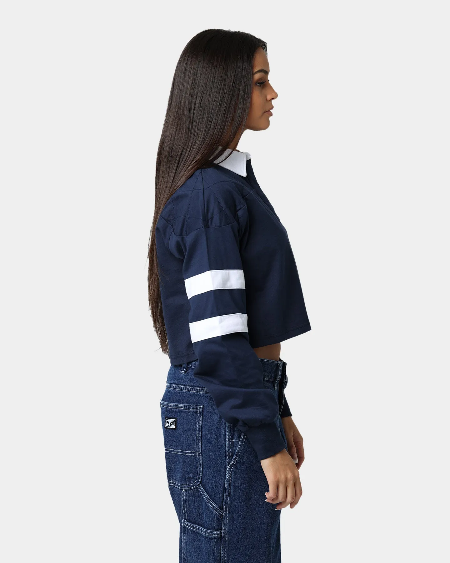 Tommy Jeans Women's Cropped College Long Sleeve Polo Shirt Twilight Navy