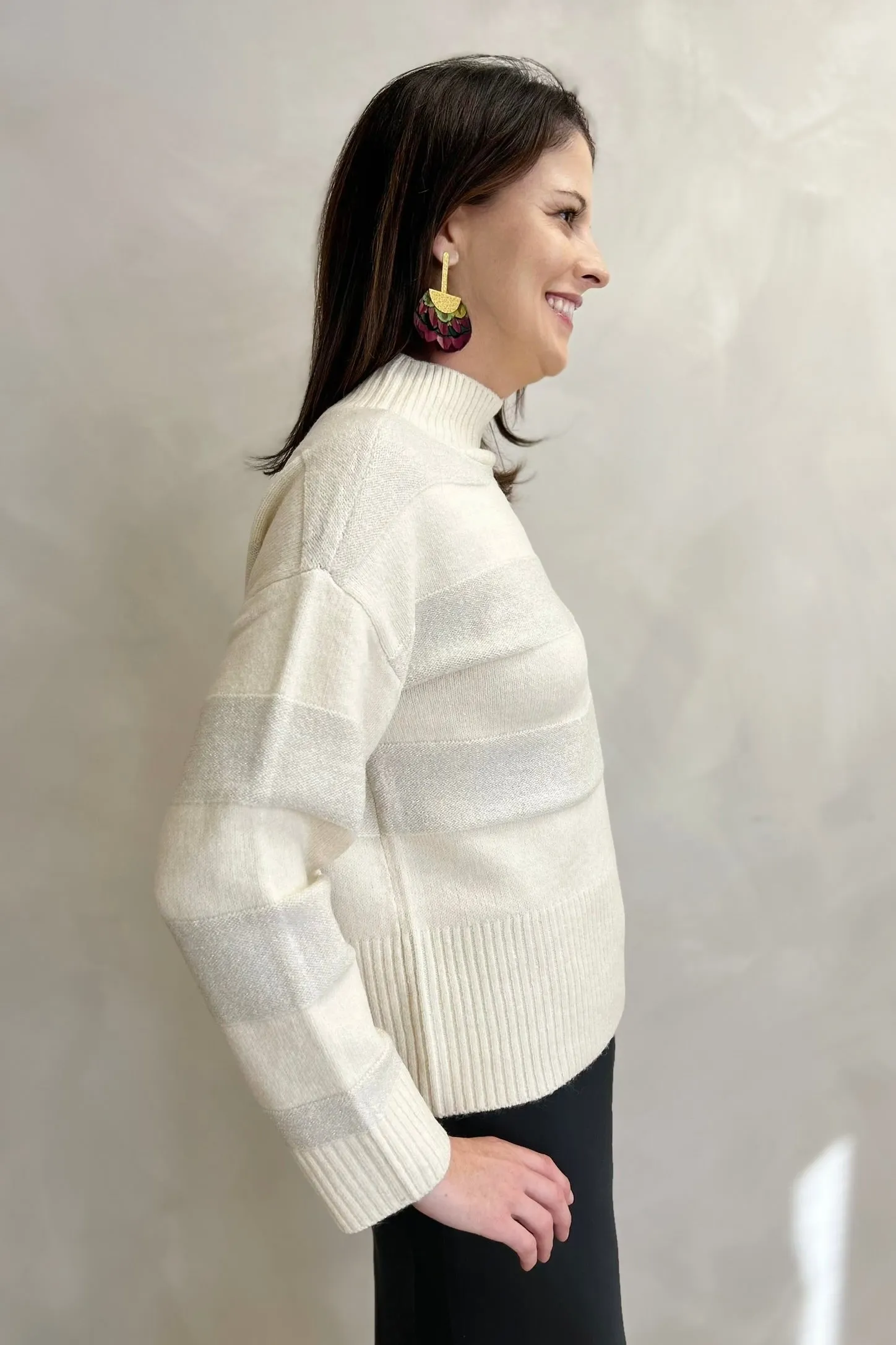 Tribal Long Sleeve Mock Neck Sweater - Moonstone