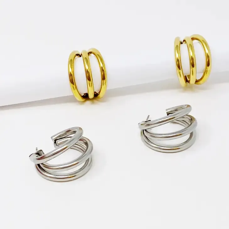 Triple The Layers Hoop Earrings