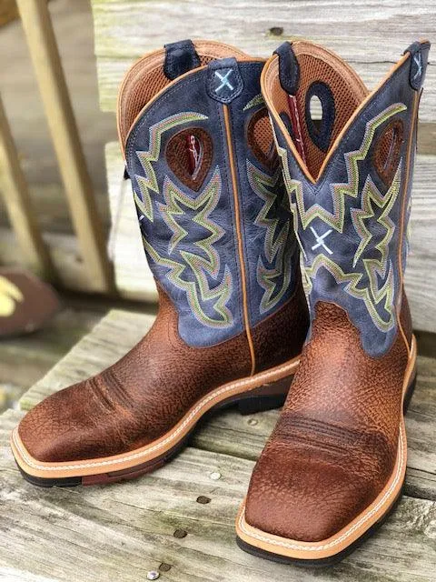 Twisted X Men's Distressed Peanut & Navy Lite Soft Square Toe Western Boots MLCW016