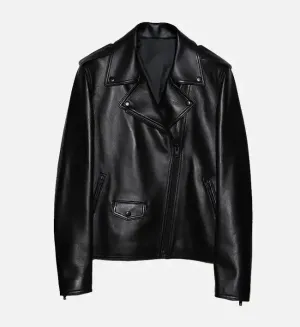 Women’s All Black Zipper Biker Leather Jacket