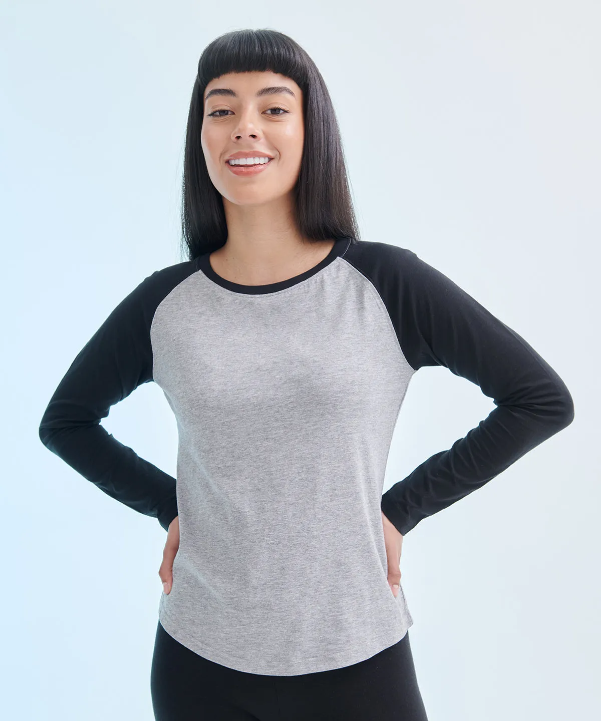 Womens long sleeve baseball t-shirt | White/Oxford Navy