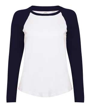 Womens long sleeve baseball t-shirt | White/Oxford Navy