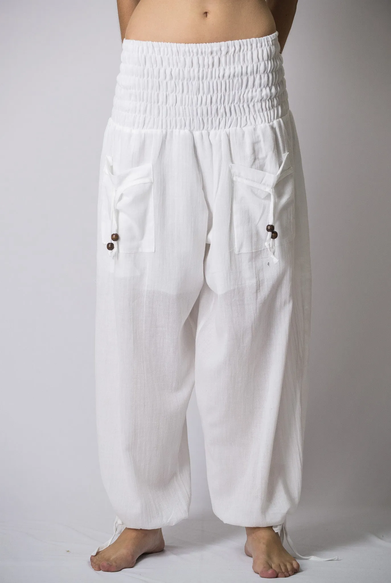 Womens Solid Color Smocked Waist Pants in White